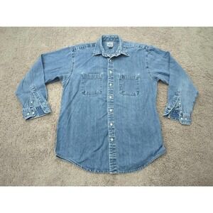 Vintage Cambridge Button Up Shirt Mens Large‎ TALL Blue Denim Made in Taiwan